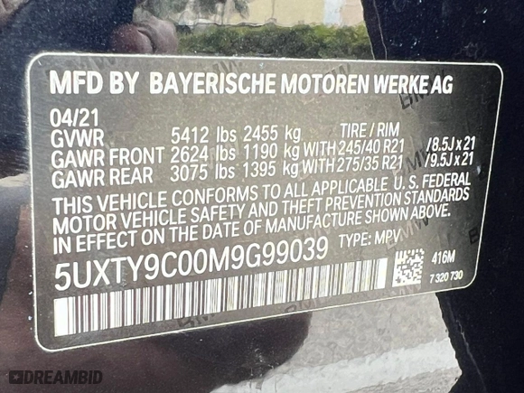 2021 BMW X3 M40i with VIN 5UXTY9C00M9G99039, listed as a Copart auction lot 47097915 with 22,055 mi miles and Non Repairable. Bid and sale history available at carsss.com. Image 10.