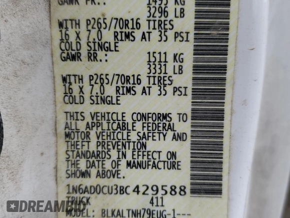 2011 Nissan Frontier SV z VIN 1N6AD0CU3BC429588, wystawiony jako Copart lot #50366045 z przebiegiem 109 132 mil mil oraz Szkoda całkowita • Salvage title. Historia ofert i sprzedaży dostępna na DreamBid. Obrazek 14.