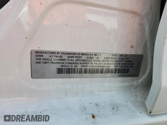 2010 Volkswagen Jetta S with VIN 3VWKX7AJ6AM682169, listed as a Copart auction lot 61399275 with 149,567 mi miles and Non repairable. Bid and sale history available at DreamBid. Image 13.