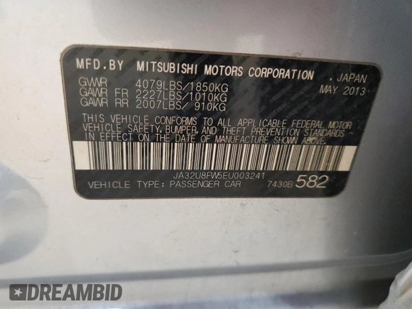 2014 Mitsubishi Lancer GT with VIN JA32U8FW5EU003241, listed as a Copart auction lot 53331615 with 80,913 mi miles and Salvage Title. Bid and sale history available at DreamBid. Image 12.