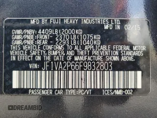 2015 Subaru WRX STI with VIN JF1VA2P66F9832803, listed as a Copart auction lot 63178685 with 87,367 mi miles and Salvage title. Bid and sale history available at DreamBid. Image 13.