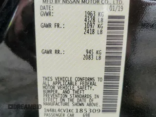 2019 Nissan Altima SR z VIN 1N4BL4CV1KC185309, wystawiony jako Copart lot #56469645 z przebiegiem 83 913 mil mil oraz Szkoda całkowita • Salvage title. Historia ofert i sprzedaży dostępna na DreamBid. Obrazek 12.