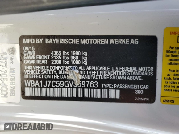 2016 BMW 2 Series M235i with VIN WBA1J7C59GV359763, listed as a Copart auction lot 81778914 with 120,497 mi miles and Salvage title. Bid and sale history available at DreamBid. Image 12.