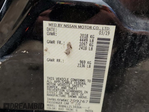 2019 Nissan Altima 2.5 Platinum with VIN 1N4BL4FW6KC209267, listed as a Copart auction lot 49149735 with 93,987 mi miles and Clean Title. Bid and sale history available at carsss.com. Image 12.