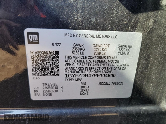 2023 Cadillac XT4 AWD Premium Luxury with VIN 1GYFZDR47PF104600, listed as a Copart auction lot 75868224 with 39,963 mi miles and Non Repairable. Bid and sale history available at carsss.com. Image 15.