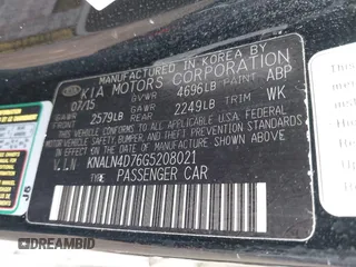 2016 Kia Cadenza Premium with VIN KNALN4D76G5208021, listed as a IAAI auction lot 41674106 with 87,800 mi miles. Bid and sale history available at carsss.com. Image 9.