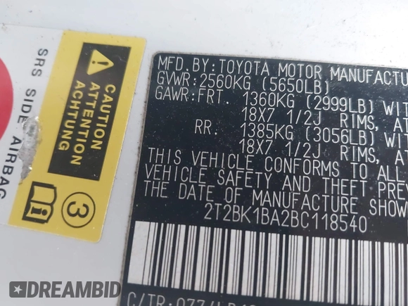 2011 Lexus RX 350 с VIN 2T2BK1BA2BC118540, выставлен на аукционе IAAI как лот 42085725 с пробегом 103 098 миль миль и . История ставок и продаж доступна на DreamBid. Изображение 9.