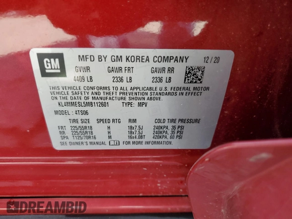 2021 Buick Encore GX Select with VIN KL4MMESL5MB112601, listed as a Copart auction lot 59312745 with 36,823 mi miles and Non repairable. Bid and sale history available at DreamBid. Image 13.