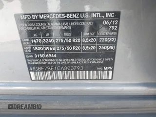2012 Mercedes-Benz GL 450 z VIN 4JGBF7BE1CA800793, wystawiony jako IAAI lot #42312472 z przebiegiem 155 847 mil mil oraz . Historia ofert i sprzedaży dostępna na DreamBid. Obrazek 9.