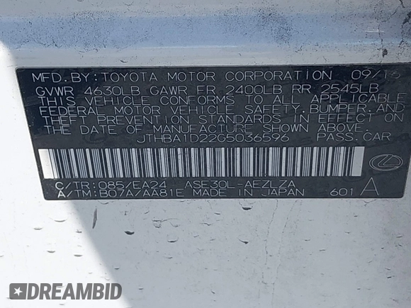2016 Lexus IS 200t z VIN JTHBA1D22G5036596, wystawiony jako IAAI lot #42278604 z przebiegiem 45 402 mil mil oraz . Historia ofert i sprzedaży dostępna na DreamBid. Obrazek 9.