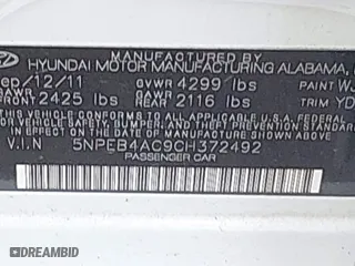 2012 Hyundai Sonata GLS with VIN 5NPEB4AC9CH372492, listed as a IAAI auction lot 41910124 with 157,487 mi miles. Bid and sale history available at carsss.com. Image 9.