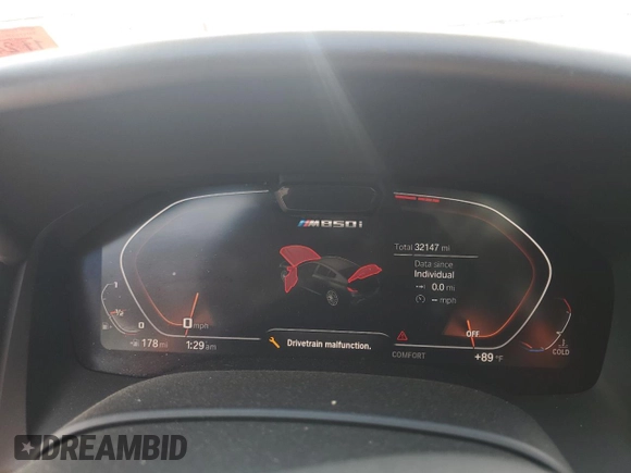 2020 BMW 8 Series M850i with VIN WBAGV8C07LBP48826, listed as a Copart auction lot 65445504 with 32,147 mi miles and Salvage title. Bid and sale history available at DreamBid. Image 9.