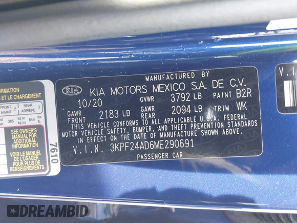 2021 Kia Forte FE with VIN 3KPF24AD6ME290691, listed as a IAAI auction lot 41676149 with 54,801 mi miles. Bid and sale history available at carsss.com. Image 9.