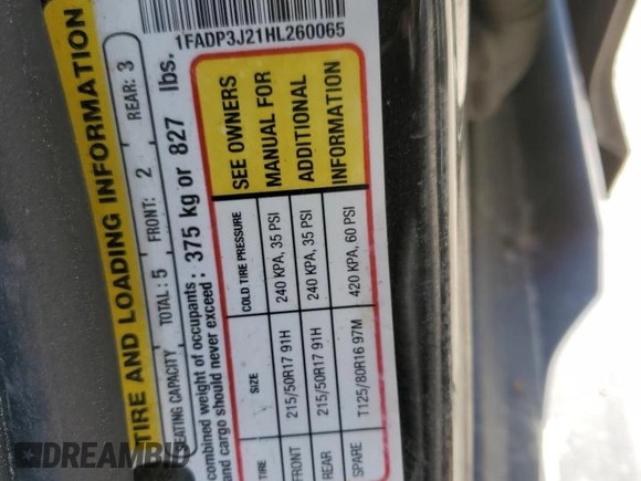 2017 Ford Focus Titanium with VIN 1FADP3J21HL260065, listed as a Copart auction lot 53165945 with 110,540 mi miles and Salvage title. Bid and sale history available at DreamBid. Image 13.