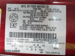 2013 Ford Fusion Titanium with VIN 3FA6P0D98DR333167, listed as a IAAI auction lot 39914722 with 200,851 mi miles. Bid and sale history available at carsss.com. Image 9.