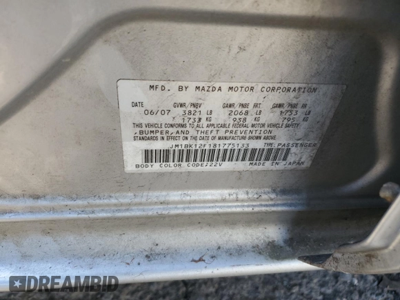 2008 Mazda 3 i Sport with VIN JM1BK12F181775133, listed as a Copart auction lot 87660145 with 150,373 mi miles and Salvage Title. Bid and sale history available at DreamBid. Image 14.