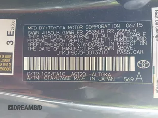2015 Scion tC z VIN JTKJF5C70FJ013710, wystawiony jako IAAI lot #41770647 z przebiegiem Nie podano mil oraz . Historia ofert i sprzedaży dostępna na DreamBid. Obrazek 9.