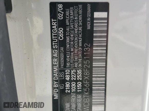 2008 Mercedes-Benz CLK 350 с VIN WDBTK56FX8F251132, выставлен на аукционе Copart как лот 87367514 с пробегом Не указан миль и Списание • Salvage title. История ставок и продаж доступна на DreamBid. Изображение 13.