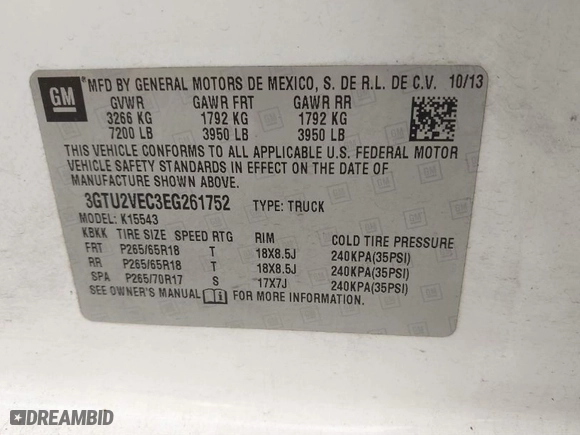 2014 GMC Sierra 1500 SLT with VIN 3GTU2VEC3EG261752, listed as a IAAI auction lot 41825850 with 1 mi miles. Bid and sale history available at carsss.com. Image 9.