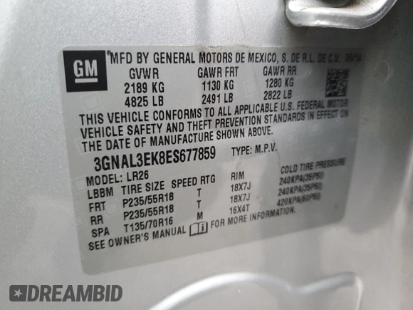 2014 Chevrolet Captiva Sport LT with VIN 3GNAL3EK8ES677859, listed as a Copart auction lot 86433134 with 102,432 mi miles and Clean Title. Bid and sale history available at carsss.com. Image 13.