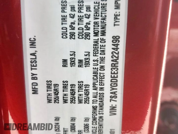 2024 Tesla Model Y Long Range with VIN 7SAYGDEE3RA224498, listed as a Copart auction lot 60441175 with 19,081 mi miles and Clean title. Bid and sale history available at DreamBid. Image 14.
