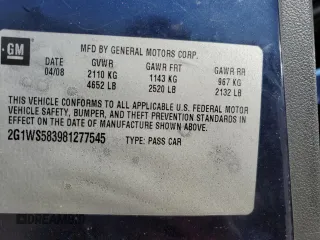 2008 Chevrolet Impala with VIN 2G1WS583981277545, listed as a Copart auction lot 76921844 with 118,260 mi miles and Salvage Title. Bid and sale history available at DreamBid. Image 13.