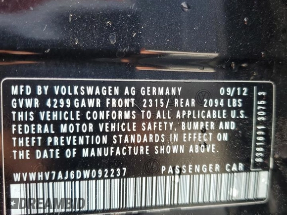 2013 Volkswagen GTI Driver's Edition z VIN WVWHV7AJ6DW092237, wystawiony jako Copart lot #59504415 z przebiegiem 141 938 mil mil oraz Szkoda całkowita • Salvage title. Historia ofert i sprzedaży dostępna na DreamBid. Obrazek 12.