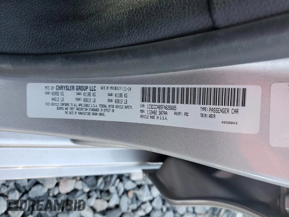 2015 Chrysler 200 Limited with VIN 1C3CCCAB5FN626665, listed as a Copart auction lot 53278005 with 168,857 mi miles and Salvage Title. Bid and sale history available at DreamBid. Image 12.