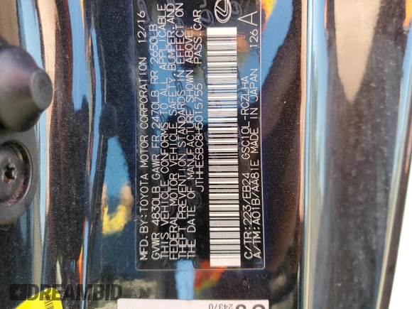 2017 Lexus RC 350 z VIN JTHHE5BC8H5015755, wystawiony jako Copart lot #50662525 z przebiegiem 71 172 mil mil oraz Szkoda całkowita • Salvage title. Historia ofert i sprzedaży dostępna na DreamBid. Obrazek 12.