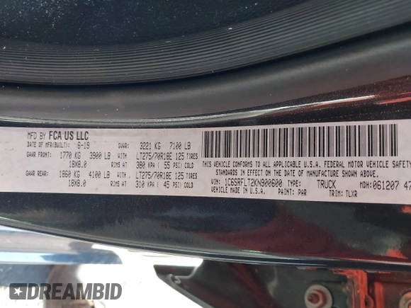 2019 Ram 1500 Rebel z VIN 1C6SRFLT2KN900600, wystawiony jako IAAI lot #41307832 z przebiegiem 74 481 mil mil oraz . Historia ofert i sprzedaży dostępna na DreamBid. Obrazek 9.
