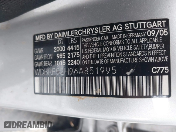 2006 Mercedes-Benz C 230 Sport with VIN WDBRF52H96A851995, listed as a IAAI auction lot 41985231 with 159,658 mi miles and . Bid and sale history available at carsss.com. Image 9.