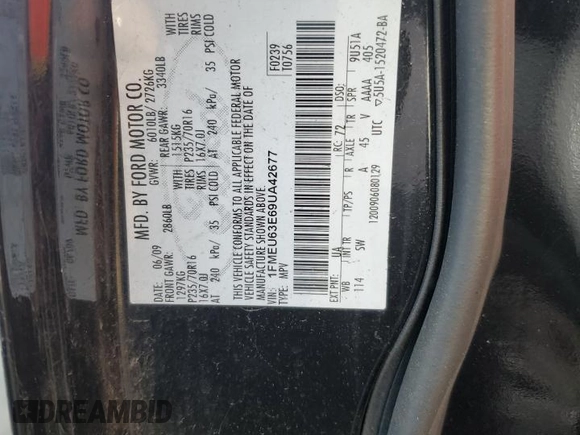 2009 Ford Explorer XLT с VIN 1FMEU63E69UA42677, выставлен на аукционе Copart как лот 87112994 с пробегом 115 725 миль миль и Чистый • Clean title. История ставок и продаж доступна на DreamBid. Изображение 12.