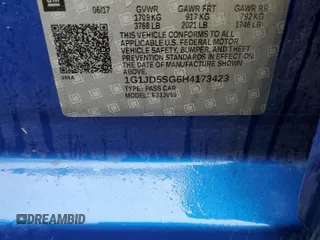2017 Chevrolet Sonic LT with VIN 1G1JD5SG6H4173423, listed as a Copart auction lot 60721595 with 99,860 mi miles and Salvage title. Bid and sale history available at DreamBid. Image 12.