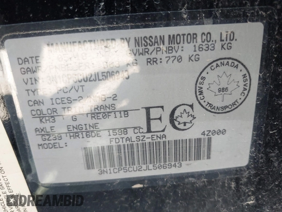 2018 Nissan Kicks SV z VIN 3N1CP5CU2JL506943, wystawiony jako IAAI lot #39346949 z przebiegiem 70 858 mil mil oraz . Historia ofert i sprzedaży dostępna na DreamBid. Obrazek 9.