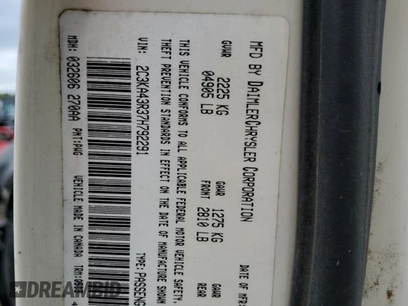 2007 Chrysler 300 with VIN 2C3KA43R37H792291, listed as a Copart auction lot 71412514 with 140,171 mi miles and Salvage Title. Bid and sale history available at carsss.com. Image 12.