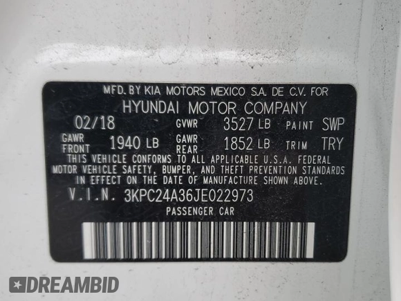 2018 Hyundai Accent SEL z VIN 3KPC24A36JE022973, wystawiony jako Copart lot #52231515 z przebiegiem 98 233 mil mil oraz Szkoda całkowita • Salvage title. Historia ofert i sprzedaży dostępna na DreamBid. Obrazek 13.