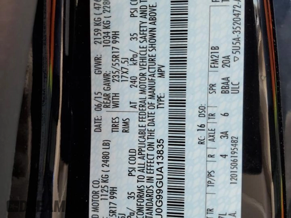 2016 Ford Escape SE z VIN 1FMCU0G99GUA13835, wystawiony jako Copart lot #52401865 z przebiegiem 130 143 mil mil oraz Szkoda całkowita • Salvage title. Historia ofert i sprzedaży dostępna na DreamBid. Obrazek 13.