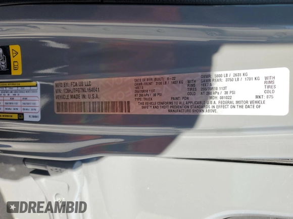 2022 Jeep Gladiator Overland z VIN 1C6HJTFG7NL164641, wystawiony jako Copart lot #47059905 z przebiegiem 23 811 mil mil oraz Szkoda całkowita • Salvage title. Historia ofert i sprzedaży dostępna na DreamBid. Obrazek 15.