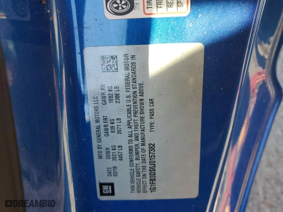 2018 Chevrolet Camaro 1LT with VIN 1G1FB3DS6J0157382, listed as a Copart auction lot 72649734 with 55,797 mi miles and Salvage Title. Bid and sale history available at carsss.com. Image 12.