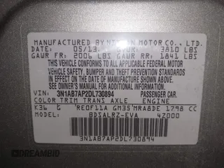2013 Nissan Sentra S with VIN 3N1AB7AP2DL730894, listed as a IAAI auction lot 42111644 with 93,368 mi miles and . Bid and sale history available at DreamBid. Image 9.