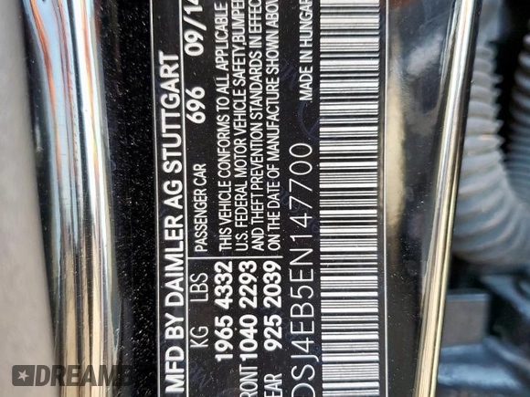 2014 Mercedes-Benz CLA 250 with VIN WDDSJ4EB5EN147700, listed as a Copart auction lot 57957115 with 135,229 mi miles and Salvage title. Bid and sale history available at DreamBid. Image 13.