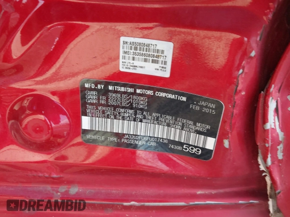 2015 Mitsubishi Lancer ES with VIN JA32U2FU6FU017436, listed as a IAAI auction lot 42149432 with 132,541 mi miles and . Bid and sale history available at DreamBid. Image 9.