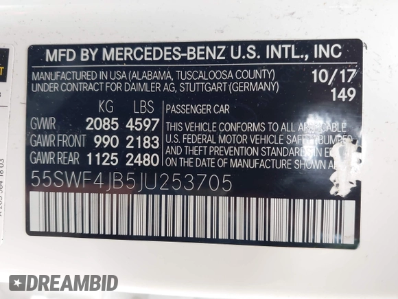 2018 Mercedes-Benz C 300 with VIN 55SWF4JB5JU253705, listed as a IAAI auction lot 42158469 with 93,676 mi miles and . Bid and sale history available at carsss.com. Image 9.