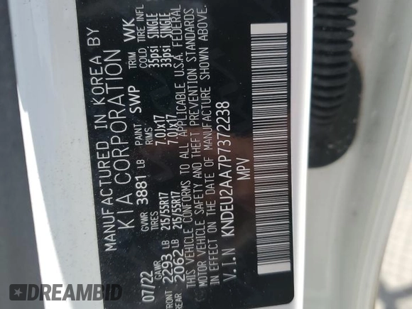 2023 Kia Seltos S with VIN KNDEU2AA7P7372238, listed as a Copart auction lot 57403305 with 42,489 mi miles and Salvage title. Bid and sale history available at DreamBid. Image 13.
