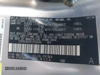 2015 Toyota Sienna XLE with VIN 5TDYK3DC0FS558486, listed as a IAAI auction lot 42064281 with 211,119 mi miles and . Bid and sale history available at DreamBid. Image 9.