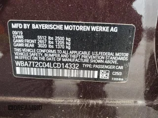 2020 BMW 7 Series 740i with VIN WBA7T2C04LCD14332, listed as a Copart auction lot 48348235 with 68,401 mi miles and Salvage title. Bid and sale history available at DreamBid. Image 14.
