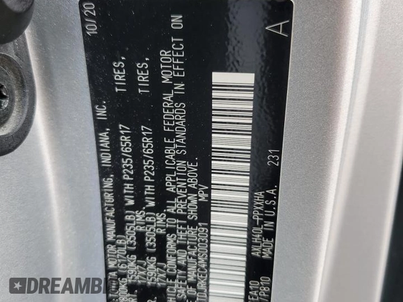 2021 Toyota Sienna XLE z VIN 5TDJRKEC4MS003091, wystawiony jako Copart lot #51657445 z przebiegiem 56 092 mil mil oraz Szkoda całkowita • Salvage title. Historia ofert i sprzedaży dostępna na DreamBid. Obrazek 14.