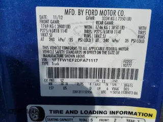 2013 Ford F-150 XL with VIN 1FTFW1EF2DFA71117, listed as a Copart auction lot 53918035 with 139,213 mi miles and Salvage Title. Bid and sale history available at DreamBid. Image 12.