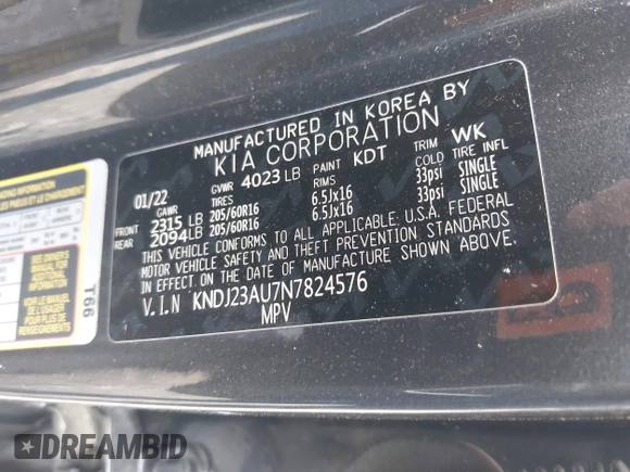 2022 Kia Soul X-Line with VIN KNDJ23AU7N7824576, listed as a IAAI auction lot 42010516 with 43,438 mi miles and . Bid and sale history available at DreamBid. Image 9.