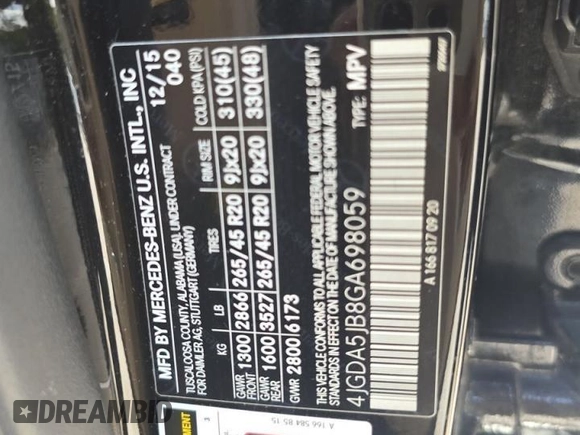2016 Mercedes-Benz GLE 350 with VIN 4JGDA5JB8GA698059, listed as a Copart auction lot 64907155 with 206,198 mi miles and Clean title. Bid and sale history available at DreamBid. Image 10.